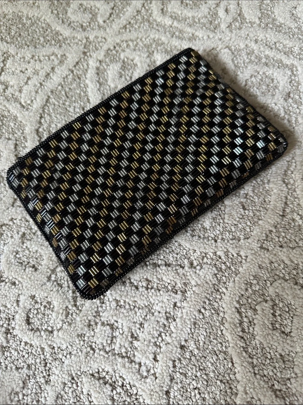 Black Beaded Phone Sleeve with Gold & Silver Accents